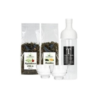 Hario Filter-In 0,75 L Istebryggare Ljusgrå med 2 glas Inkl. Grön Björnbär Apelsin Te & Grön Fläderblom Äpple Te 100g