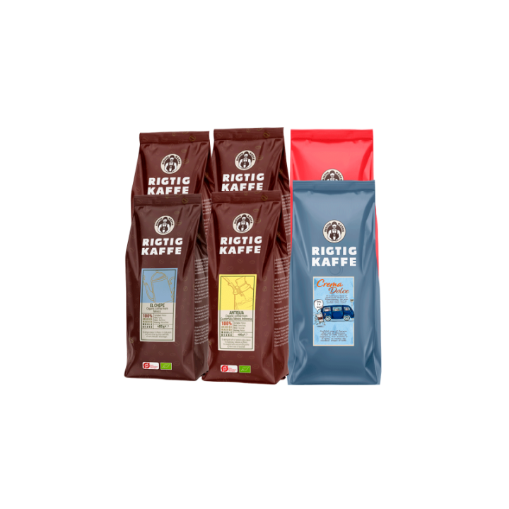 Rigtig Kaffe Brun serie & Crema Intenso Mixpaket 3,4 kg Kaffebönor