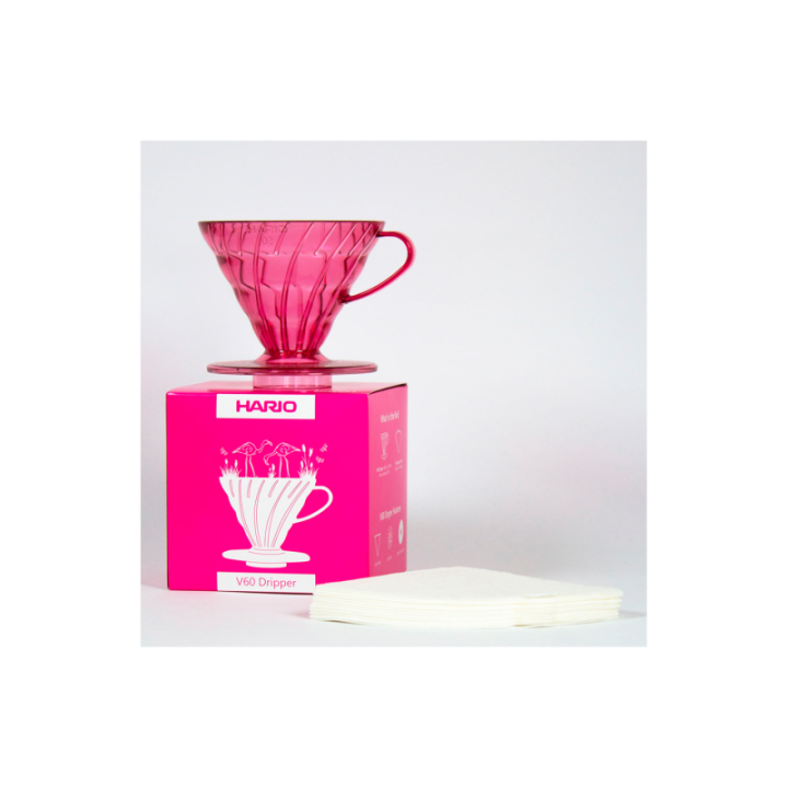 Hario V60 Dripper rosa 2 koppar. Inkl. filter