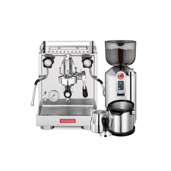 La Pavoni New Cellini Classic Inkl. Espressokvarn, Baristautrustning & 4 st Cappuccinokoppar
