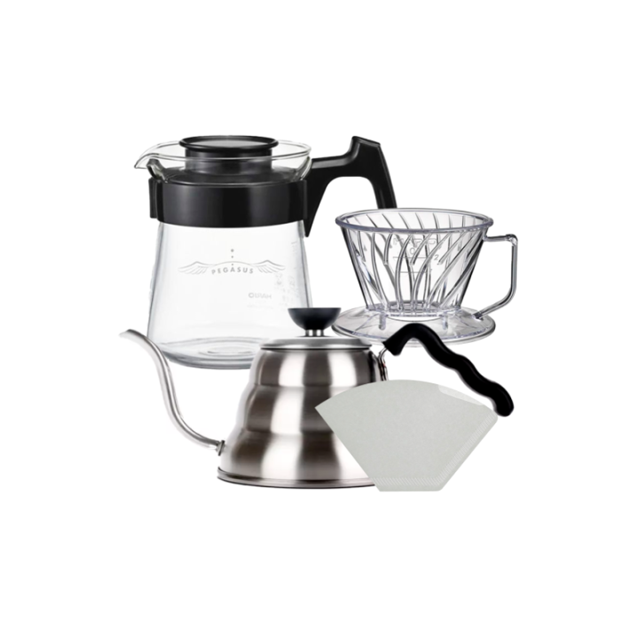 Hario Pegasus 01 serveringskanna inkl. pappersfilter 01, dripper 01 & V60-kanna