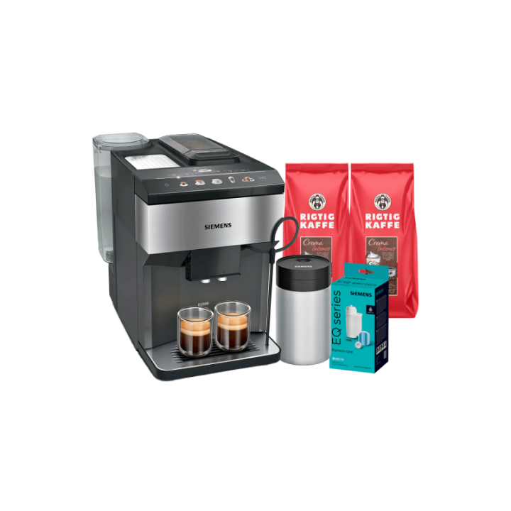 Siemens TP517R03 EQ500 Inkl. Mjölkbehållare, Skötselpaket & 2 kg Crema Intenso