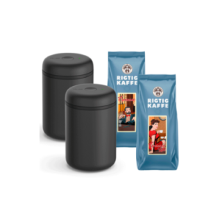 Fellow Atmos vakuum kaffebehållare svart 1,2 L 2 st inkl. 2x500 g Rigtig Kaffe Espresso & Espresso Latte