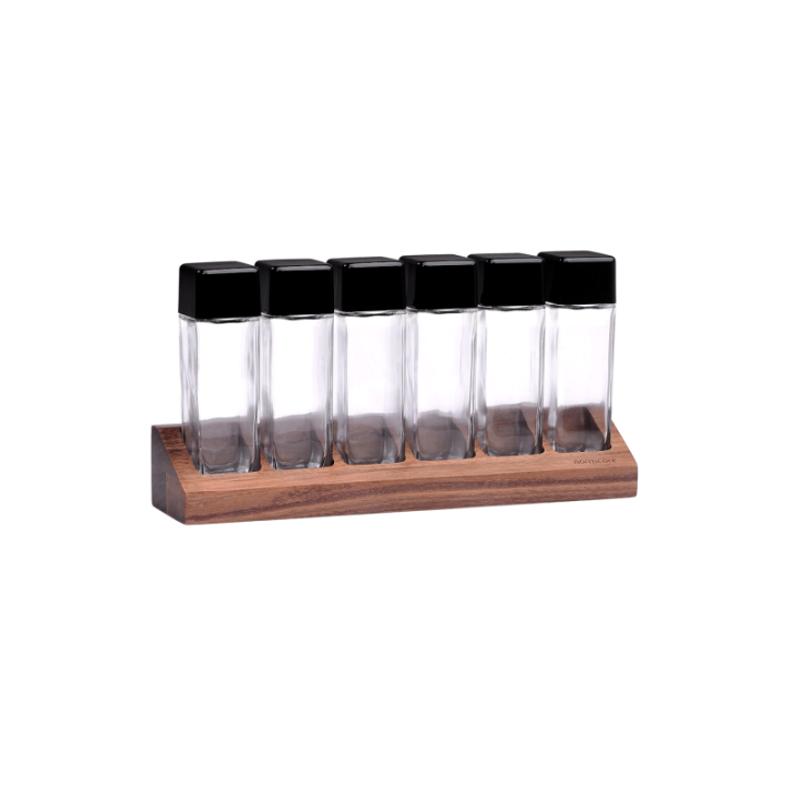 Normcore kaffebehållarset om 6 st. med hållare i valnöt