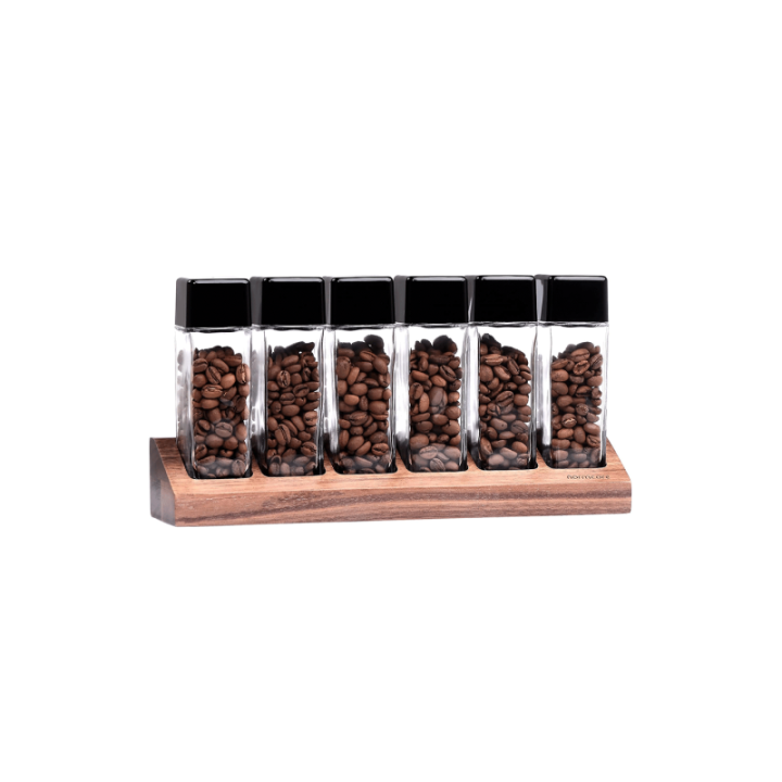 Normcore kaffebehållarset om 6 st. med hållare i valnöt