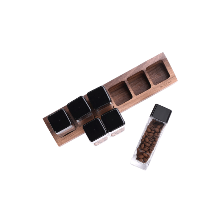 Normcore kaffebehållarset om 6 st. med hållare i valnöt