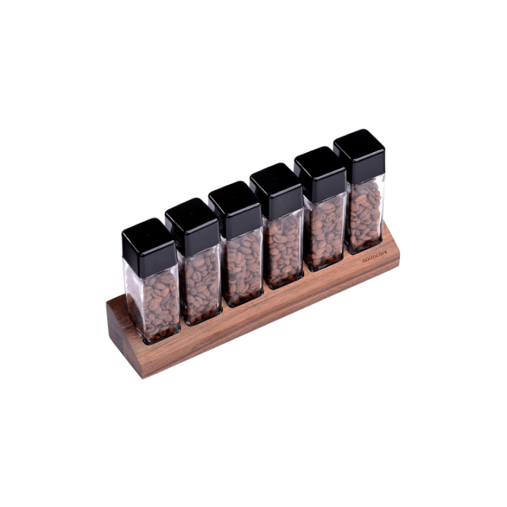 Normcore kaffebehållarset om 6 st. med hållare i valnöt