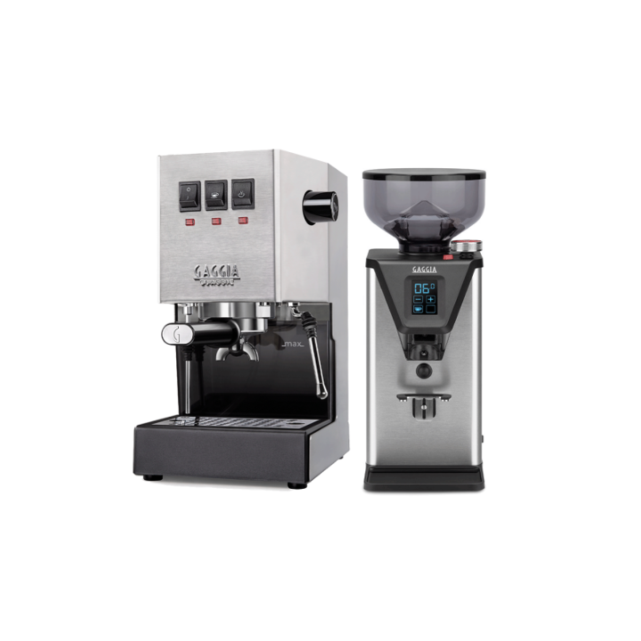Gaggia Classic E24 Stål Espressomaskin Inkl. Gaggia MDF 55 Chrome Espressokvarn