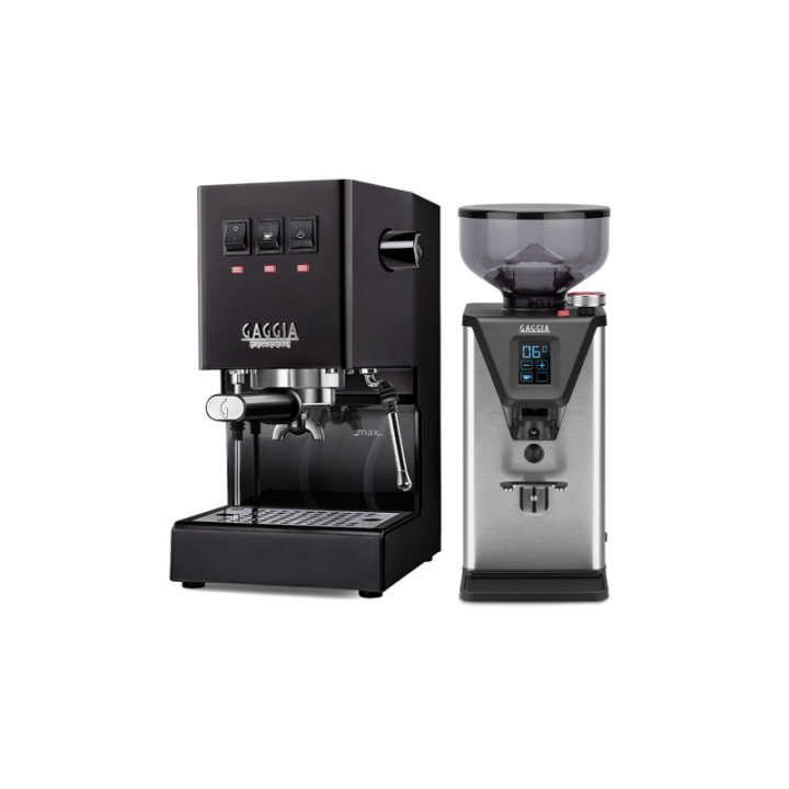 Gaggia Classic E24 Svart Espressomaskin Inkl. Gaggia MDF 55 Chrome Espressokvarn