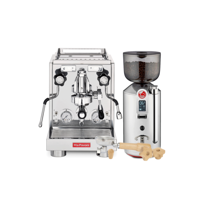 La Pavoni New Botticelli Evolution LPSBVS03EU Espressomaskine Inkl. Prosumer LPGGRI01EU Espressokværn, Portafilter & Greb Egetræ