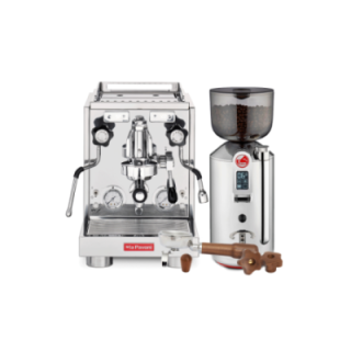 La Pavoni New Botticelli Evolution LPSBVS03EU Espressomaskine Inkl. Prosumer LPGGRI01EU Espressokværn, Portafilter & Greb Valnød