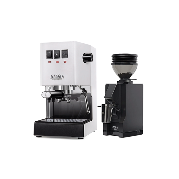 Gaggia Classic E24 Hvid Espressomaskine Inkl. Eureka Mignon Zero 55s Mat Sort Espressokværn