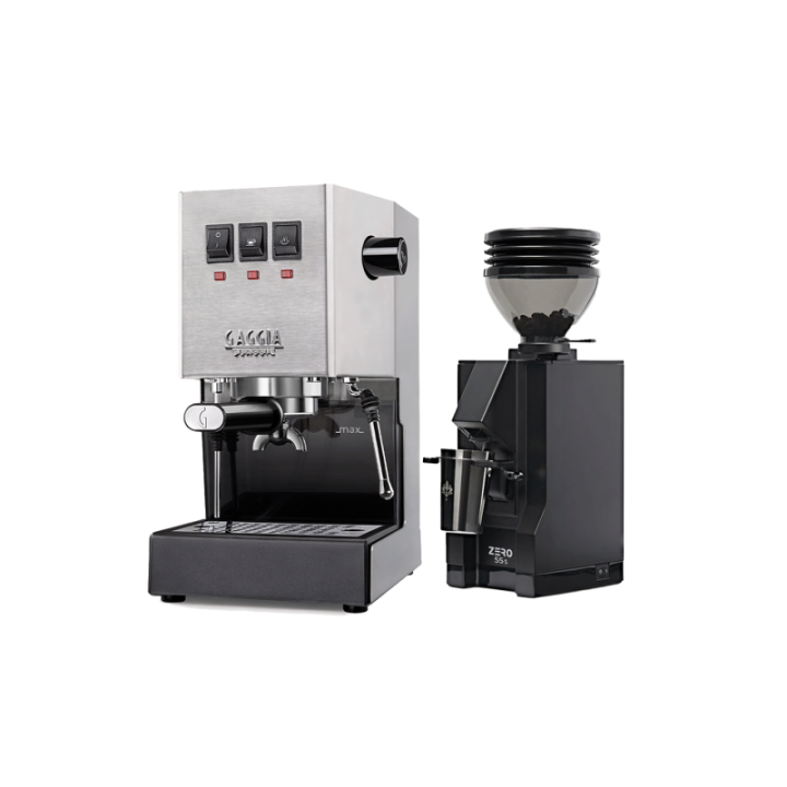 Gaggia Classic E24 Stål Espressomaskine Inkl. Eureka Mignon Zero 55s Mat Sort Espressokværn