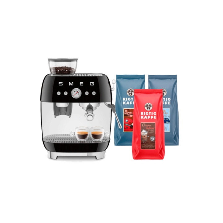 Smeg EGF03BLEU Manuel espressomaskine Inkl. Kværn Sort & Rigtig Kaffe Bestseller Mixpakke 3kg Hele kaffebønner
