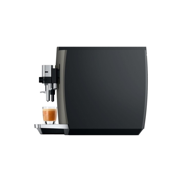 Jura E8 (EC) Dark Inox Espressomaskine Inkl. Startpakke (DK sprog), Mælkebeholder, Pleje & 1kg Rigtig Kaffe Dolce Crema