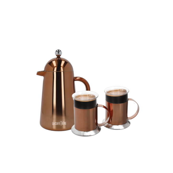 La Cafetière Havana 3 Kop. Stempelkande Kobber Inkl. La Cafetière Krus 30 cl 2 Stk Kobber