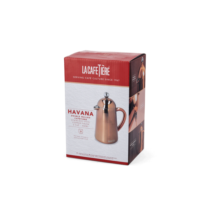 La Cafetière Havana 3 Kop. Stempelkande Kobber Inkl. La Cafetière Krus 30 cl 2 Stk Kobber