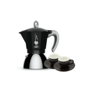 Bialetti Moka Induktion 6 Kop. Espressokande Sort Inkl. Club House Tulipano Espresso m. Underkop Mat Brun 7 cl 2 Stk