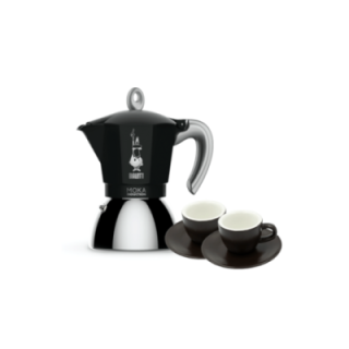 Bialetti Moka Induktion 4 Kop. Espressokande Sort Inkl. Club House Tulipano Espresso m. Underkop Mat Brun 7 cl 2 Stk