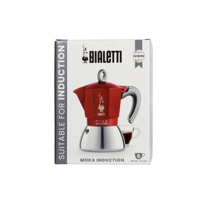 Bialetti Moka Induktion 6 Kop. Espressokande Rød Inkl. Club House Maniko Espresso m. Underkop Rød 7 cl 2 Stk