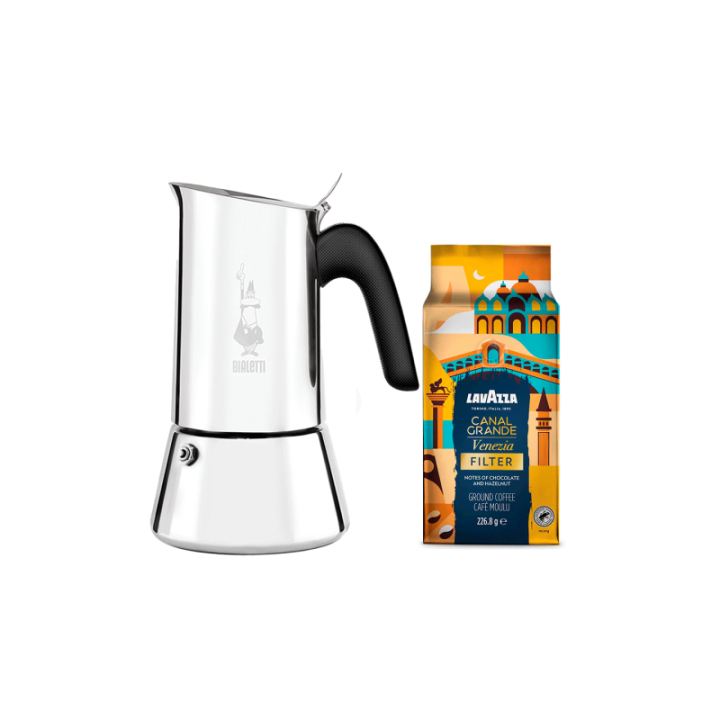 Bialetti Venus Elegance 6 Kop. Espressokande Stål Inkl. Lavazza Tales of Italy Canal Grande 226,8g Formalet kaffe