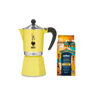 Bialetti Primavera Rainbow 6 Kop. Espressokande Gul Inkl. Lavazza Tales of Italy Canal Grande 226,8g Formalet kaffe