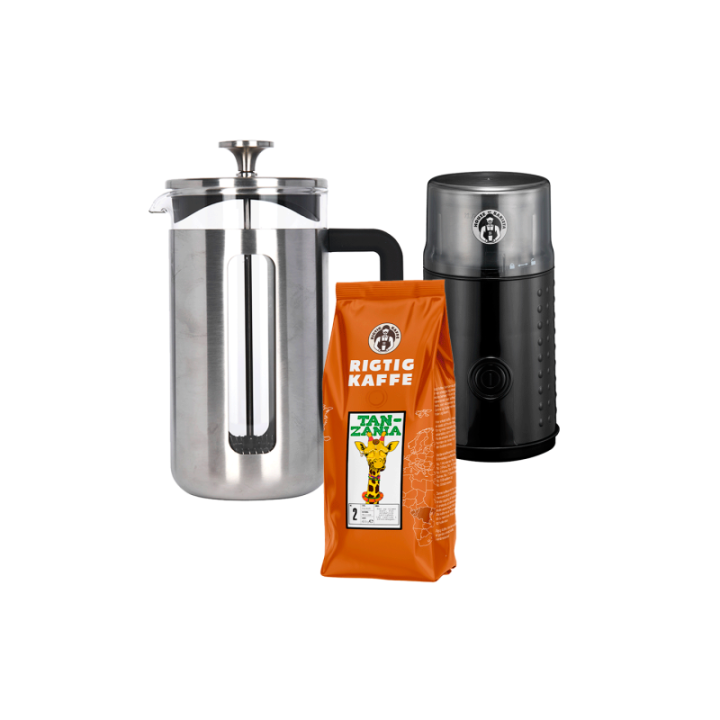 La Cafetière Pisa 8 Kop. Stempelkande Rustfrit Stål Inkl. House of Barista Elektrisk Kaffemølle & 400g Rigtig Kaffe