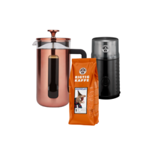 La Cafetière Pisa 8 Kop. Stempelkande Kobber Inkl. House of Barista Elektrisk Kaffemølle & 400g Rigtig Kaffe