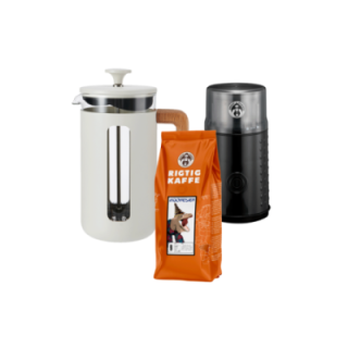 La Cafetière Pisa 8 Kop. Stempelkande Hvid Inkl. House of Barista Elektrisk Kaffemølle & 400g Rigtig Kaffe