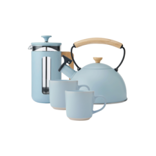 La Cafetière Pisa 8 Kop. Stempelkande Himmelblå Inkl. Fløjtekedel 1,6 L Himmelblå & Krus 35 cl 2 Stk Himmelblå