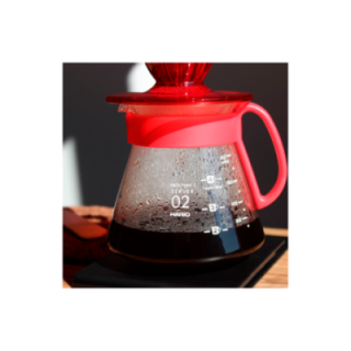 Hario V60 Filterbryg Sæt Rød Inkl. Range Server 0,6 L, Dripper 2 Kop., IKAPE Pour Over Kedel med Termometer 1,2 L & Filtre