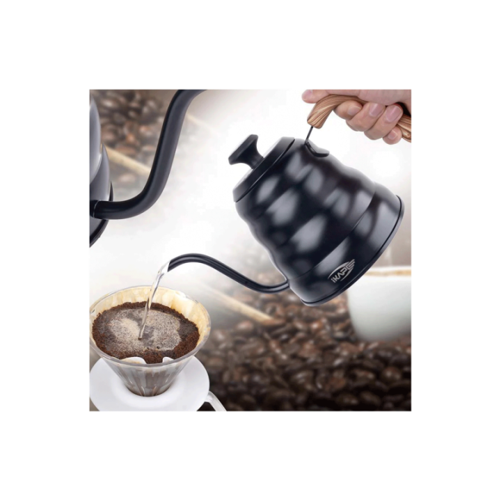 IKAPE Pour Over Kedel med Termometer 1,2 L Sort Inkl. Hario V60 Range Server 60 cl, V60-02 Glas Dripper Sort 2 Kop. & Filtre